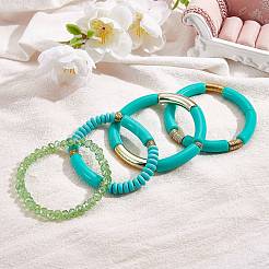 4 шт. 4 стильных акриловых массивных изогнутых браслета из эластичной трубки&nbsp;BJEW-SW00074-07