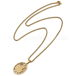 201 нержавеющая сталь полая овальная подвеска в форме святого Бенедикта ожерелье с цепочкой NJEW-D089-05G