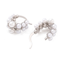 Серьги-кольца из латуни с покрытием из АБС-пластика и имитацией жемчуга EJEW-M029-02P