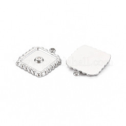 304ステンレスペンダント  クリスタルラインストーン付き  スクエアチャーム  ステンレス鋼色  16.5x14x2mm  穴：1.6mm&nbsp;STAS-N097-192P