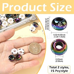 30 pz 2 colori placcatura UV perline europee in acrilico opaco stampato&nbsp;MACR-YW0004-81