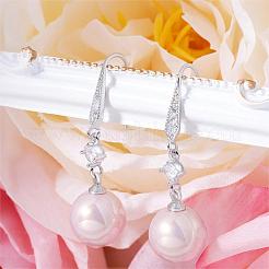 Orecchini di perle con zirconi bianchi conchiglia d'acqua dolce perla ciondola orecchini a gancio orecchini a cerchio con sfera rotonda orecchini in ottone gioielli regalo per le donne&nbsp;JE1097B