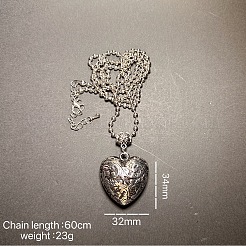 Vintage-Halsketten mit Kugelkette und geschnitztem Herzanhänger aus Kunststoff für Damen&nbsp;JL7014