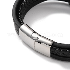 Мужские плетеные многониточные браслеты из черного шнура из искусственной кожи BJEW-K243-08P
