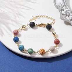 Armband aus gefärbten natürlichen Lavasteinen mit runden Perlen&nbsp;BJEW-JB10005