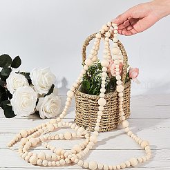 丸い天然木ビーズ壁掛け装飾  ジュートより糸付き  バリーウッド  125~234cm  1連 /セット&nbsp;WOOD-GA0001-08