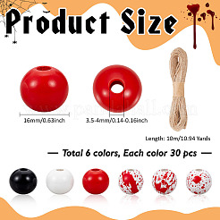 Тема хэллоуина с принтом из натуральных деревянных бусин&nbsp;WOOD-ME0001-07