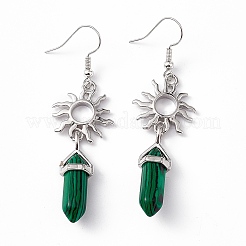 Pallottola in malachite sintetica con orecchini pendenti a sole&nbsp;EJEW-I276-01P-05
