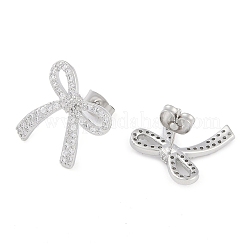 Orecchini a bottone da donna con pavé di zirconi cubici trasparenti in ottone&nbsp;EJEW-S225-04P