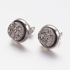 ドゥルージーレジンスタッドピアス  真鍮パーツ  フラットラウンド  プラチナ  ミックスカラー  10x3~4mm  ピン：0.7mm&nbsp;EJEW-J096-B-P
