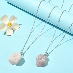 Collier avec pendentif en pépite de quartz rose naturel et chaînes en acier inoxydable 304&nbsp;NJEW-JN04385-03