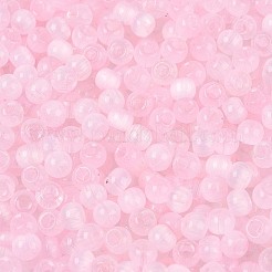 ドローベンチスタイルのガラスシードビーズ  ラウンド  模造キャットアイビーズ  丸い穴  パールピンク  4x3mm  穴：1.4~1.8mm  約7500個/ポンド&nbsp;SEED-N008-11B