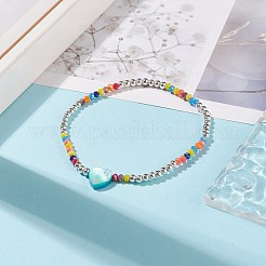 Bracciale elasticizzato da donna con perline a cuore in conchiglia naturale e vetro&nbsp;BJEW-JB08272