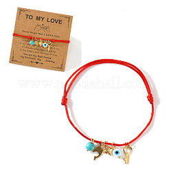 Bracelet à breloques réglable en acier inoxydable avec clé cœur dauphin doré et pendentif turquoise&nbsp;WA8948-1