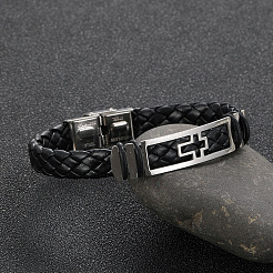 Браслет с полыми звеньями из корса и кожаным шнуром PW-WG26645-01