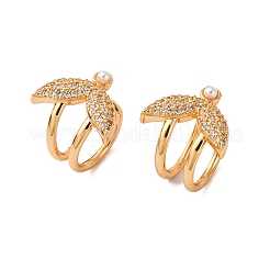Серьги-каффы из латуни с микропаве из прозрачных кубических цирконий в форме рыбьего хвоста&nbsp;EJEW-Z127-05G