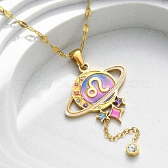 304 Edelstahl Hot Pearl Emaille Konstellation Planet Anhänger Halsketten&nbsp;NJEW-D310-01G-G