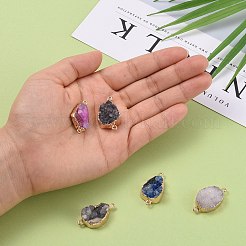 Позолоченные окрашенные соединители из натурального друзового агата с железными выводами&nbsp;G-R275-276