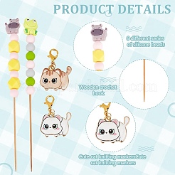 6 спица для вязания из бамбука с бисером и 6 набора эмалевых маркеров для петель из сплава кошек&nbsp;DIY-DR00013