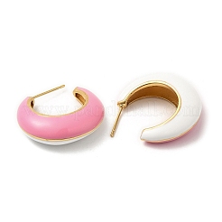 Boucles d'oreilles rondes en laiton plaqué en crémaillère avec émail&nbsp;EJEW-D059-12G-02