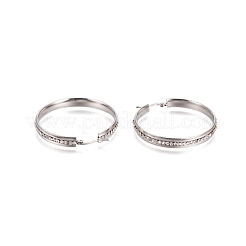 304ステンレススチール製幾何学フープピアス（女性用）  クリスタルガラスのラインストーン付き  リング  ステンレス鋼色  44x6mm  ピン：1x0.6mm&nbsp;STAS-D171-33B-P