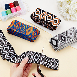 8 ярд 4-цветный вышитый в этническом стиле плоский полиэстеровый эластичный резиновый шнур/лента OCOR-FG0001-17