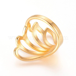 304ステンレススチール指輪  花  ゴールドカラー  サイズ7  17mm&nbsp;RJEW-L091-01-G-17mm