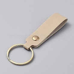 鉄とPUレザーのキーホルダー  長方形  ビスク  9.5cm&nbsp;KEYC-WH20005-01L