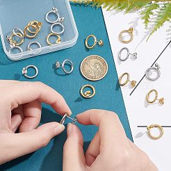 20個 2色 304ステンレススチールリングスタッドピアス（女性用）  ゴールデン·ステンレス鋼色  14x2mm  ピン：0.6mm  10個/カラー&nbsp;EJEW-UN0002-11
