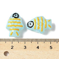 焼き絵の具、ガラス、エナメル、ビーズ  魚  ライトシアン  19.5~20x13.5~14x9mm  穴：1.4mm&nbsp;BLOW-D300-04C