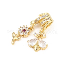 Pendenti in ottone con pavé di zirconi cubici trasparenti e rosa intenso&nbsp;KK-H268-13B-G