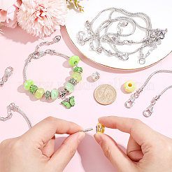ジュエリー作成用の真鍮ヨーロピアンスタイルブレスレット10個。  カドミウムフリー＆鉛フリー  カニカンとハートチャーム付き  プラチナ  200x3mm&nbsp;KK-PA0001-20