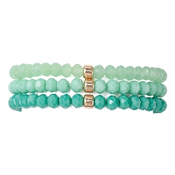 3 bracciale elastico con perline rondelle in vetro opaco e giada imitazione sfaccettata per donna&nbsp;BJEW-JB12563-03