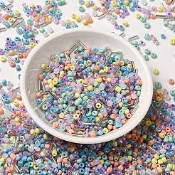 不透明で透明な内側の色のガラスシードビーズ  丸い穴  ラウンド＆チューブ  カラフル  1.5~9x2~3x2~3mm  穴：0.8~1mm  約450 G /袋&nbsp;SEED-F004-02A