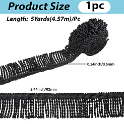 5ヤードのポリエステルツイストタッセルリボン  窓の装飾用  ブラック  2-1/2インチ（62mm）&nbsp;OCOR-WH20005-39A