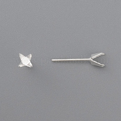 304ステンレススチール製プロングイヤリングセッティング  スタッドピアスパーツ  銀  トレイ：3.5x3.5mm  ピン：0.8mm&nbsp;STAS-O098-06S-02
