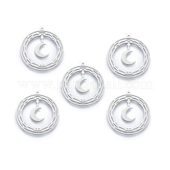 変色しない201ステンレススチールペンダント  月とリング  ステンレス鋼色  33.5x31.5x1mm  穴：1.6mm&nbsp;STAS-N090-LA913-1-1