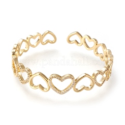 Браслеты-манжеты с прозрачным кубическим цирконием из латуни с микропаве&nbsp;BJEW-F411-02G