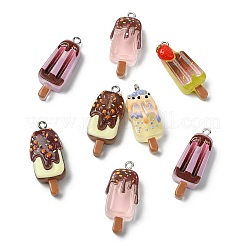 40種類のプリント樹脂ペンダント5個  アイスクリーム  プラチナ鉄ループ付き  ミックスカラー  31.5~33.5x12~14x8~8.5mm  穴：2mm  8個/スタイル&nbsp;RESI-CJ0005-15