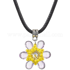 Collane con ciondolo a forma di fiore con perline di vetro e strass di vetro&nbsp;NJEW-MZ00078-01