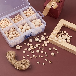 6 стиль натуральных круглых деревянных бусин и джутовых шнуров WOOD-YW0001-02