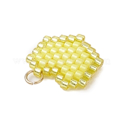 シードビーズ ビーズチャーム  丸カン付き  ハートペンダント  きいろ  14x14.5x2mm  穴：2.7mm&nbsp;PALLOY-MZ00359-05