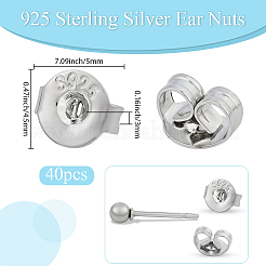40 пара 925 серебряных гайки для ушей&nbsp;STER-BBC0008-63