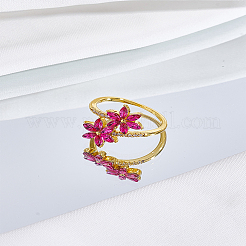 1 шт. цветочные латунные кольца с микропаве из кубического циркония для женщин&nbsp;RJEW-LP0003-37
