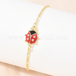 Braccialetti da donna in ottone con pavé di zirconi cubici e smalto a forma di coccinella rossa&nbsp;KK-CBA68DA-03G