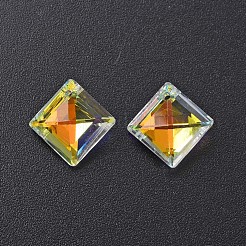 電気メッキガラスチャーム  シルバーメッキのボトム  多面カット  菱形  クリアAB  13x13x5mm  穴：1mm  45個/ボードについて  5ボード/ボックス&nbsp;EGLA-N006-021B-04
