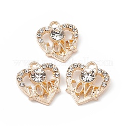 合金クリスタルラインストーンペンダント  愛のチャームを持つ心  ライトゴールド  18x16x4mm  穴：1.6mm&nbsp;FIND-C019-03KCG