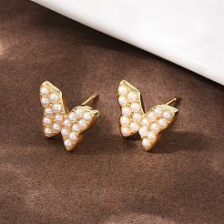 Серьги-гвоздики с бабочками из латунного АБС-пластика EJEW-L275-10G