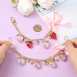 2 шт. 2-цветные алюминиевые цепи и акриловые звенья с бантом для сумки-клубники декоративные цепочки&nbsp;HJEW-SC0002-61