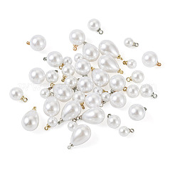 48スタイルのアクリルイミテーションパールチャーム8個。  合金パーツ  ラウンド＆ティアドロップ  プラチナ·ゴールデン  9~13x6~10mm  穴：1.4~1.6mm  6個/スタイル&nbsp;OACR-TA0001-09
